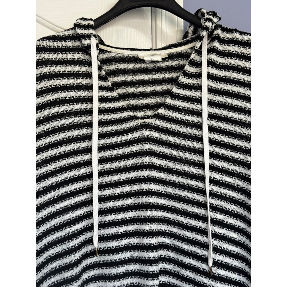 La Blanca Women Black White Striped Knit Hoodie Beach Cover Up Tunic Large Pool - Picture 6 of 6